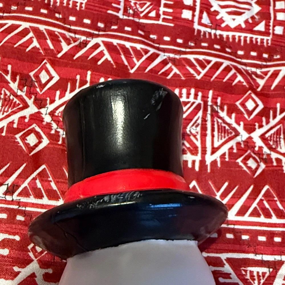 Festive Plastic Snowman Figurine with Red Scarf.  Probably Vintage.